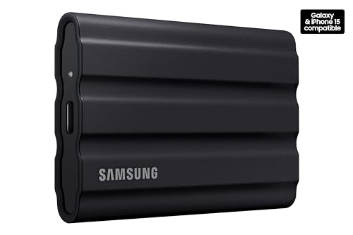 Samsung T7 Shield 1TB, up to 1050MB/s, USB 3.2 Gen2, Rugged, IP65 Rated, for Photographers, Content Creators and Gaming, Portable External Solid State Drive (MU-PE1T0S/AM, 2022), Black