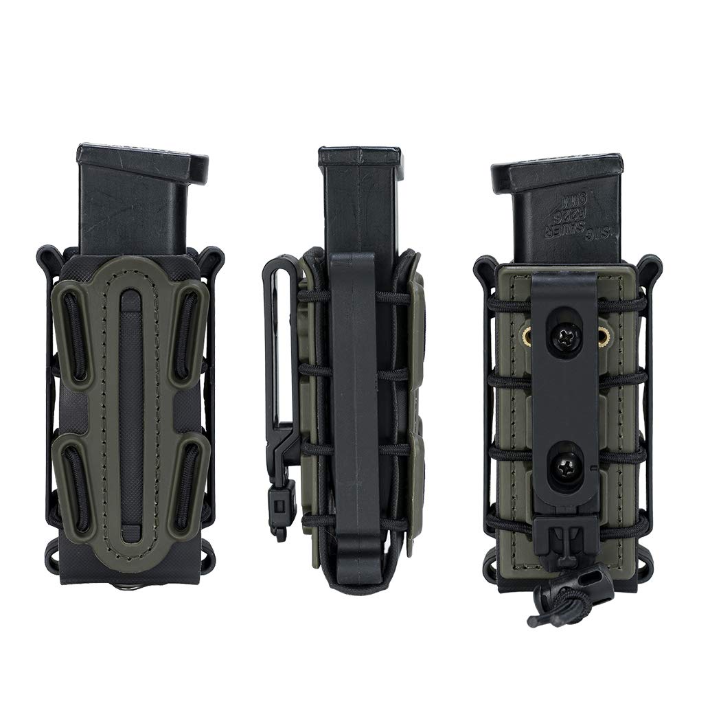 IDOGEAR Mag Pouch Pistol Magazine Pouches 9mm Softshell Adjustable Universal Mag Carrier .40 S&W .45 ACP with Belt&MOLLE Clips (Black + Ranger Green)