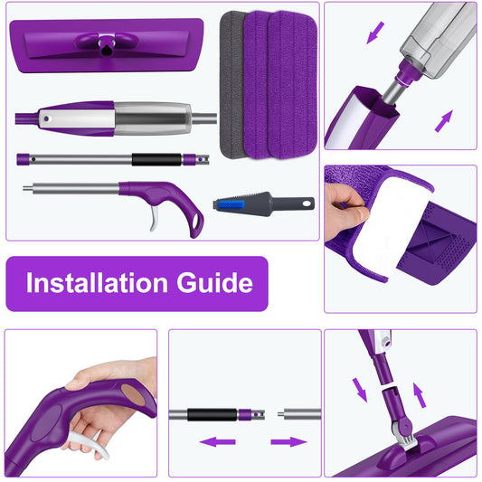 Microfiber Spray Mop for Floor Cleaning - Reusable Floor Mop with 3 Washable Pads, Refillable Bottle Flat Mop with Sprayer for Hardwood Laminate Wood Floor Cleaning