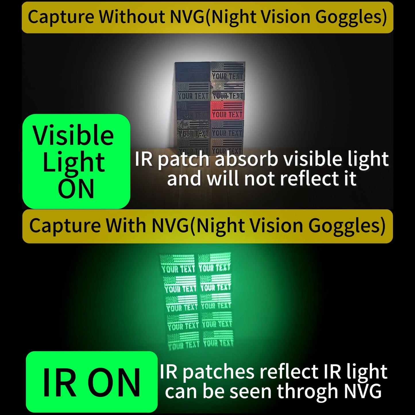 Customizable IR Infrared Reflective Tactical Military Name Patch, American Flag Patch with Your Text, Hook Loop Fastener, Military and Tactical Accessory for Helmets Vests Backpacks Uniforms