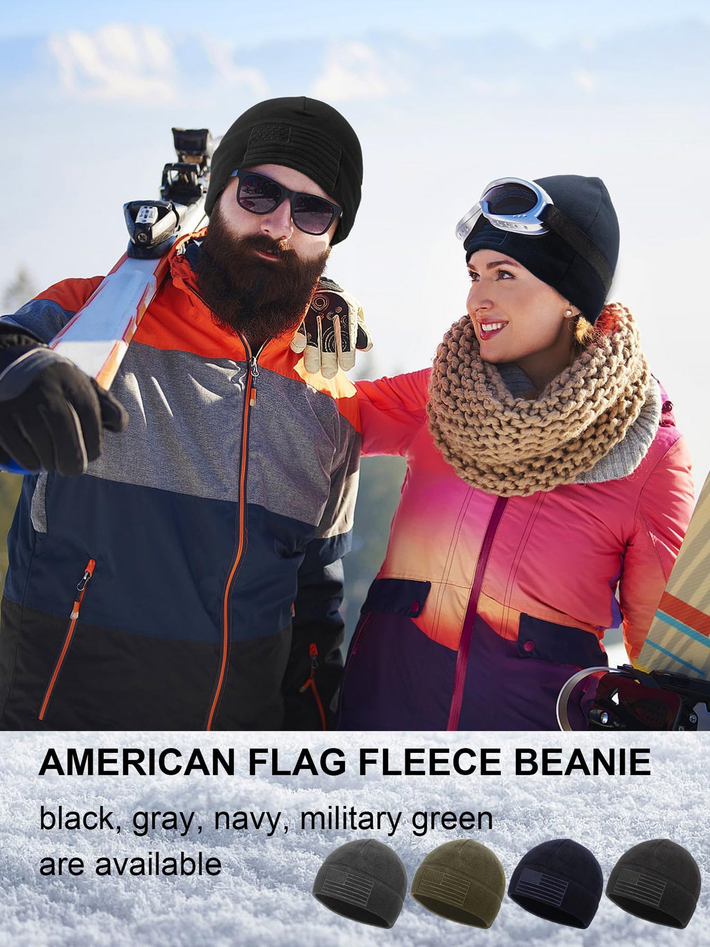 ROLVNHTV 4 Pcs American Flag Beanie Winter Fleece Caps Tactical Military Veteran Beanies USA Hats Warm Army Cap for Men Outdoor Activities