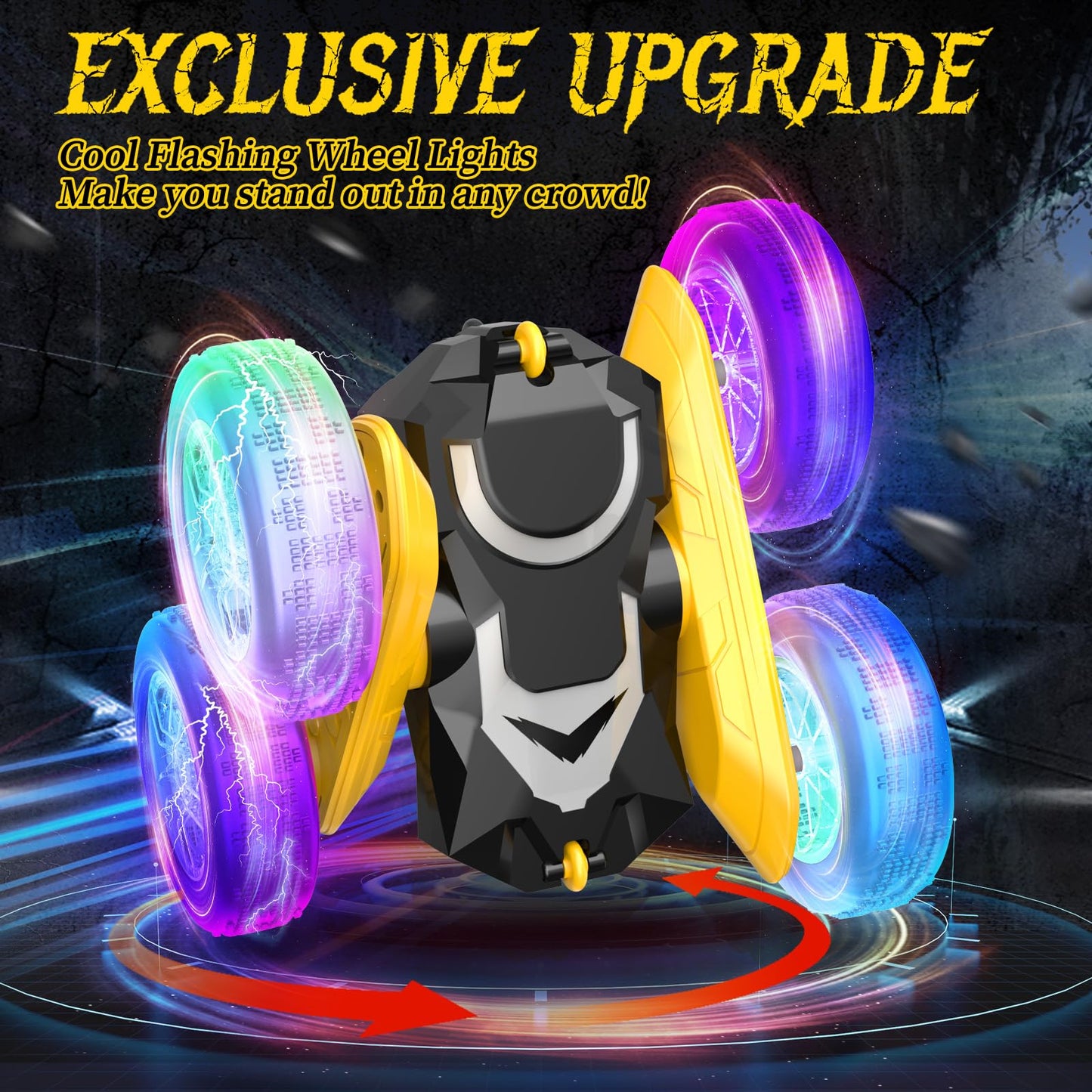 NQD Bat Remote Control Car- Double Sided 360°Rotate RC Stunt Car with Wheel Lights, 4WD Off-Road RC Cars 2.4Ghz Indoor/Outdoor Rechargeable Toy Car for Boys Age 4-7 8-12 Birthday Xmas Gift