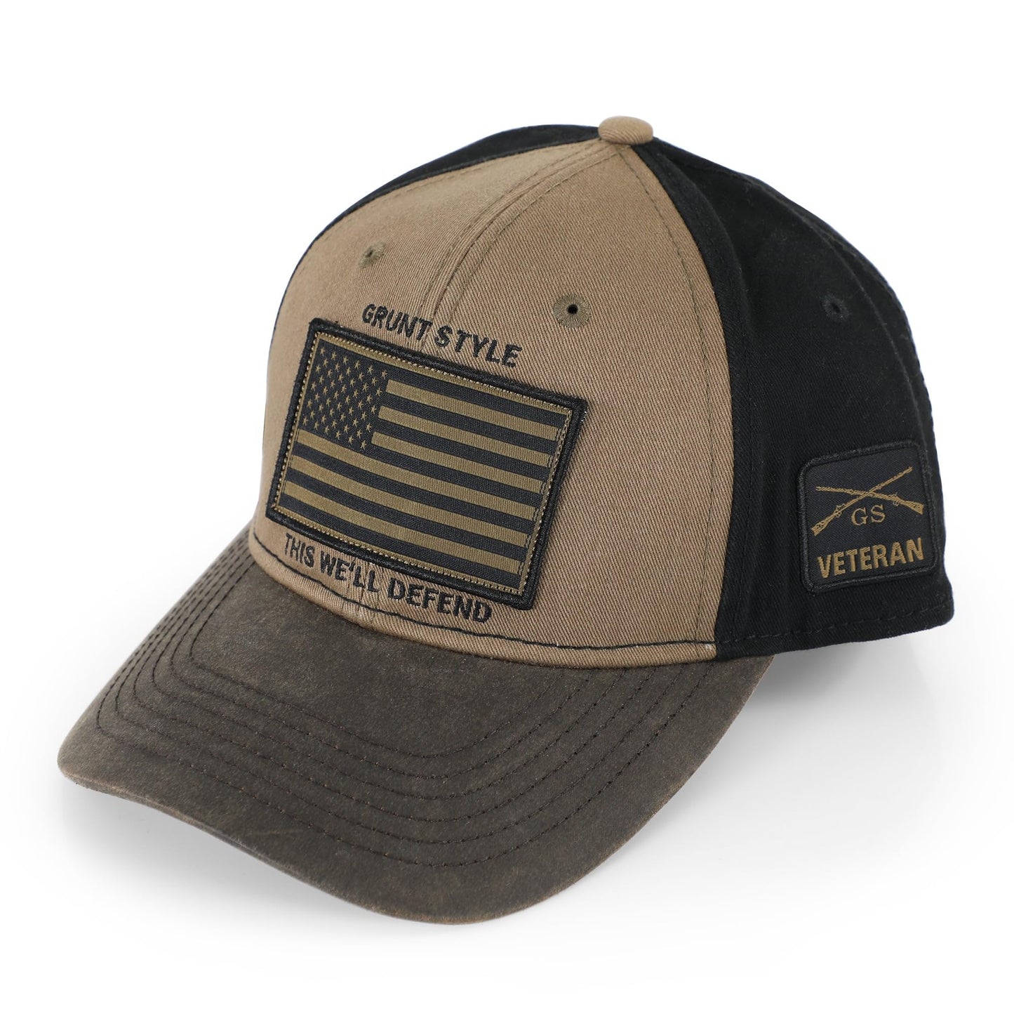 Grunt Style Hat - Veteran Flag Cap (Brown, One Size)