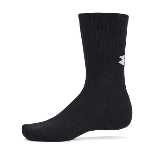Under Armour Unisex-Adult Training Cotton Crew Socks 6 Pack, (001) Black/Black/White, Large