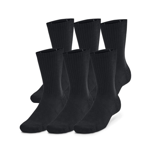 Under Armour Unisex-Adult Training Cotton Crew Socks 6 Pack, (001) Black/Black/White, Large