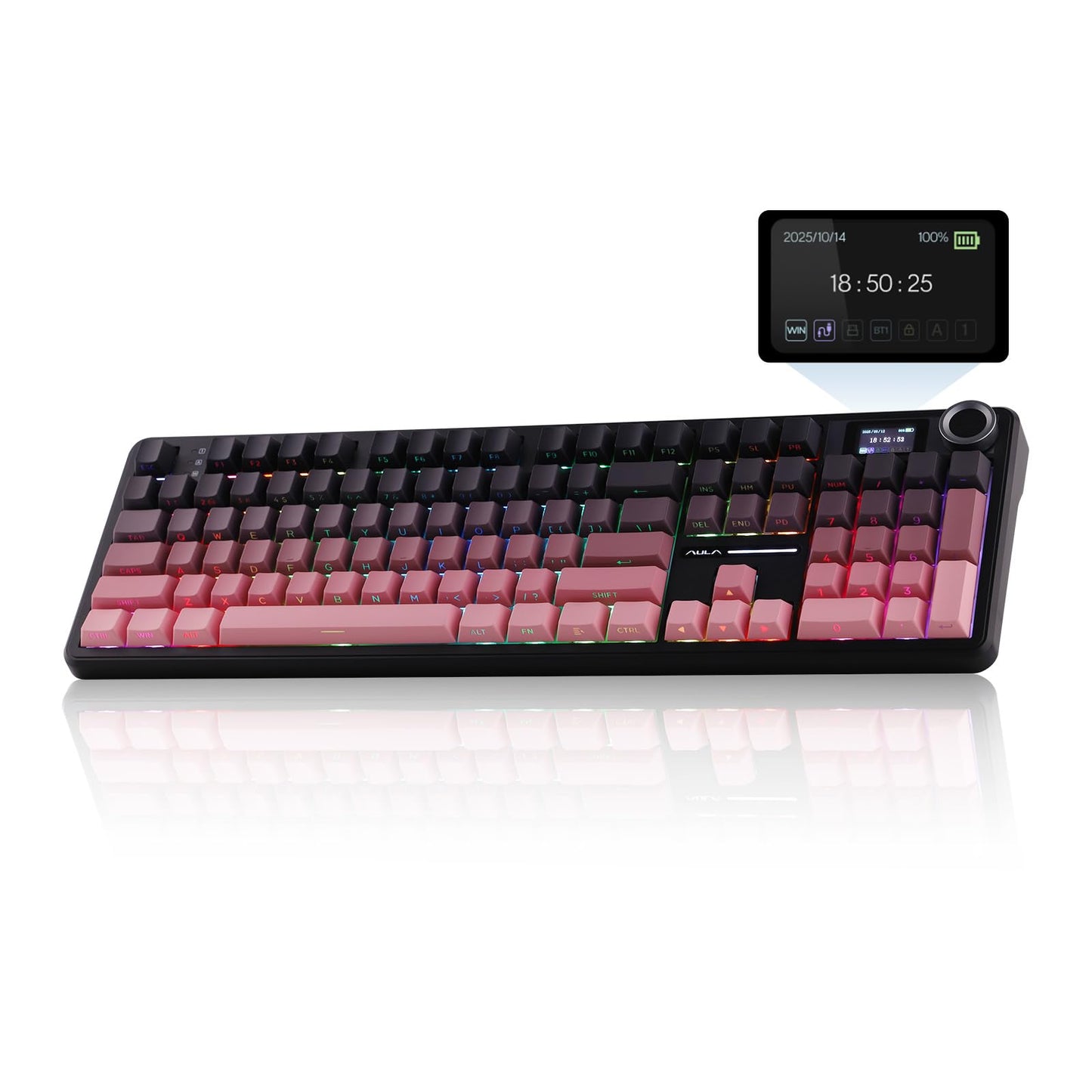 EPOMAKER X Aula F108 PRO Wireless Gaming Keyboard with Screen, 8000mAh Battery, 104 Hot-Swappable and Programmable Keys and Knob, RGB Backlight, for Mac/PC/Android (Pink Gradient)