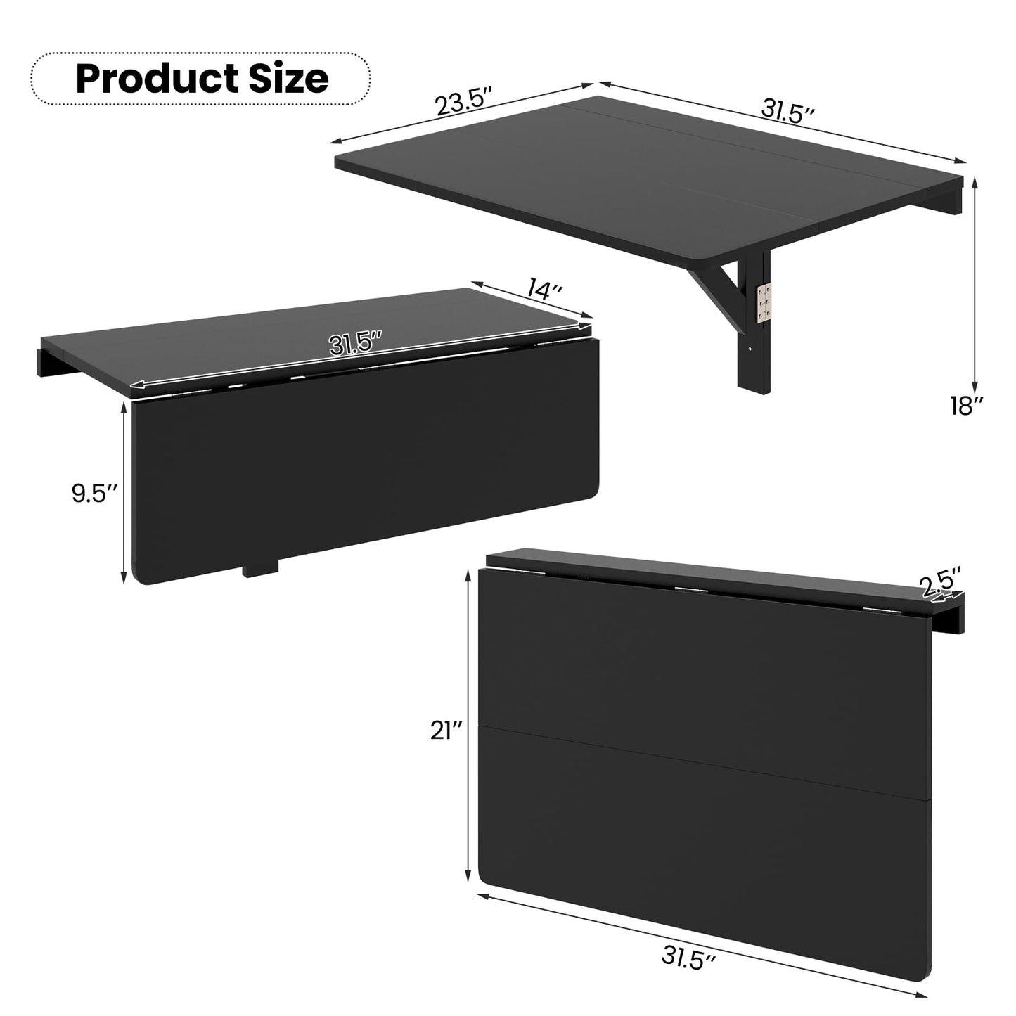 Tangkula 31.5" Wall Mounted Folding Desk, Drop-Leaf Floating Desk with Spacious Surface, Space-Saving Foldable Wall Table for Study, Bedroom, Bathroom, Balcony & Small Spaces