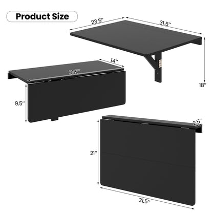 Tangkula 31.5" Wall Mounted Folding Desk, Drop-Leaf Floating Desk with Spacious Surface, Space-Saving Foldable Wall Table for Study, Bedroom, Bathroom, Balcony & Small Spaces