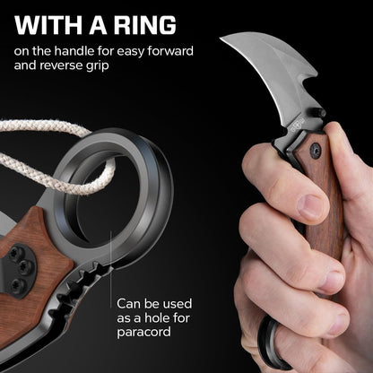 Karambit Knife with Wood Handle - Folding Curved Sharp Claw Blade - Best Pocket Knives for Camping Hiking EDC Survival Work Indoor and Outdoor Activities - Birthday Gifts Ideas for Men & Women X-52