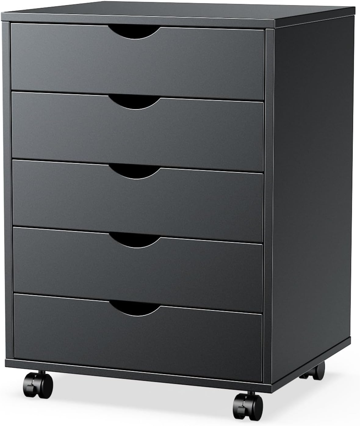 Sweetcrispy 5 Drawer Chest Mobile Storage Cabinets Small Wooden Dresser with Wheels Room Organization Furniture for Office Home, Dark Black Wood
