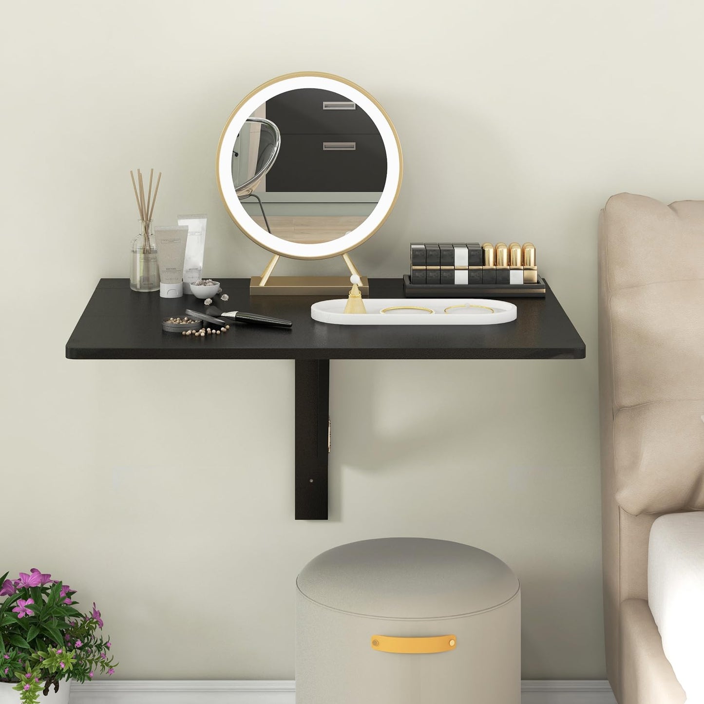 Tangkula 31.5" Wall Mounted Folding Desk, Drop-Leaf Floating Desk with Spacious Surface, Space-Saving Foldable Wall Table for Study, Bedroom, Bathroom, Balcony & Small Spaces