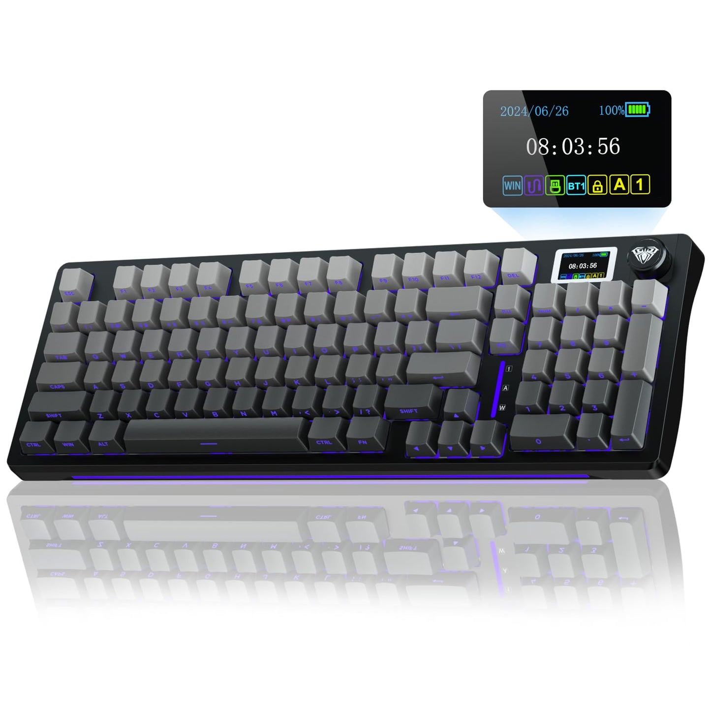 AULA S98 Pro Wireless Mechanical Keyboard with Screen & Knob,2.4GHz/USB-C/BT5.0 Hot Swappable Creamy Keyboard,Pre-lubed Linear Switches,Side Printed PBT Keycaps,RGB Backlit Gaming Keyboards