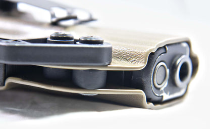 FDO Industries IWB Kydex Holster Compatible with Glock 19 23 32 Optic Cut with Claw & Discreet Carry Concepts 1.5" Metal Clip - Made in USA (FDE, G19)