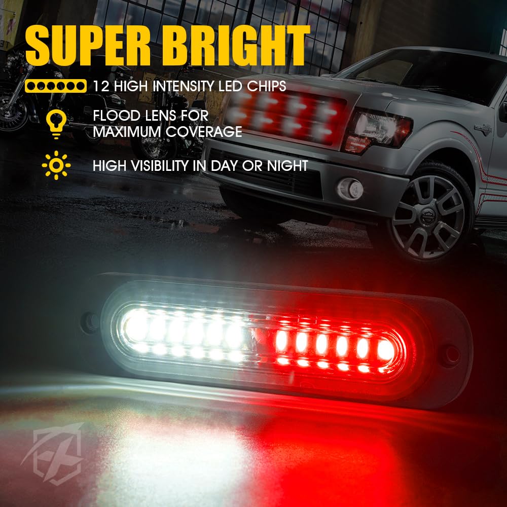 Xprite White Red LED Surface Mount Strobe Lights Kit, w/Control Panel Emergency Safety Warning Flashing Grille Cop Marker Light Assembly for Vehicles Trucks ATV UTV Motorcycle 8PCS