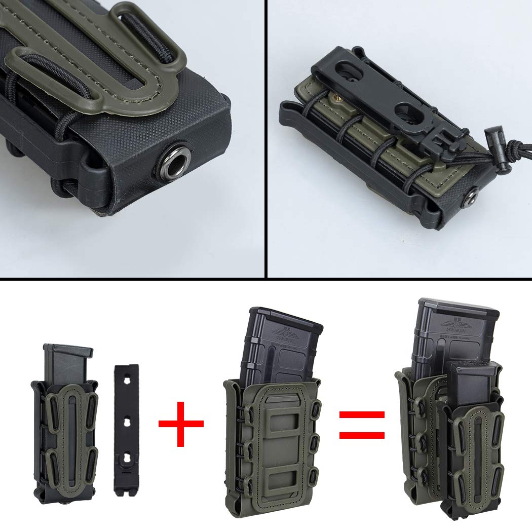 IDOGEAR Mag Pouch Pistol Magazine Pouches 9mm Softshell Adjustable Universal Mag Carrier .40 S&W .45 ACP with Belt&MOLLE Clips (Black + Ranger Green)