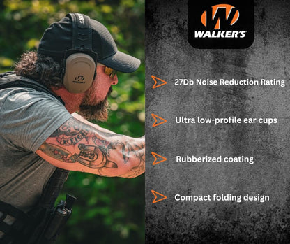 Walker's Razor Slim Passive Earmuff - Ultra Low-Profile Earcups - Olive Dark Green, One Size