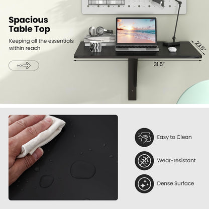 Tangkula 31.5" Wall Mounted Folding Desk, Drop-Leaf Floating Desk with Spacious Surface, Space-Saving Foldable Wall Table for Study, Bedroom, Bathroom, Balcony & Small Spaces