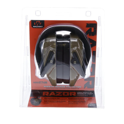 Walker's Razor Slim Passive Earmuff - Ultra Low-Profile Earcups - Olive Dark Green, One Size