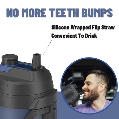 Zukro 1 Gallon Water Jug, One Gallon Large Triple Wall Insulated Metal Jug With Straw and Spout, No Sweat 128 oz Stainless Steel Sport Water Bottle Keeps Cold 48 Hours for Outdoors,