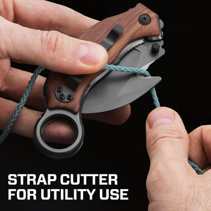 Karambit Knife with Wood Handle - Folding Curved Sharp Claw Blade - Best Pocket Knives for Camping Hiking EDC Survival Work Indoor and Outdoor Activities - Birthday Gifts Ideas for Men & Women X-52