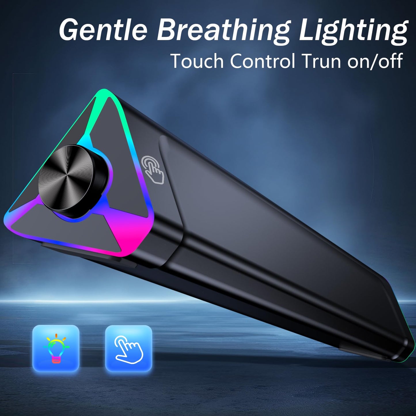 LENRUE Computer Speakers for Desktop,PC Speakers with Single USB for Power and Stereo Sound,Touch Lights Gaming Speakers Sound bar for Desktop PC Monitor Laptop(USB-C Adapter Included)