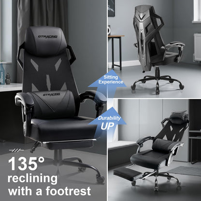 GTRACING Gaming Chair, Computer Chair with Mesh Back, Ergonomic Gaming Chair with Footrest, Reclining Gamer Chair with Adjustable Headrest and Lumbar Support for Gaming and Office (Black)
