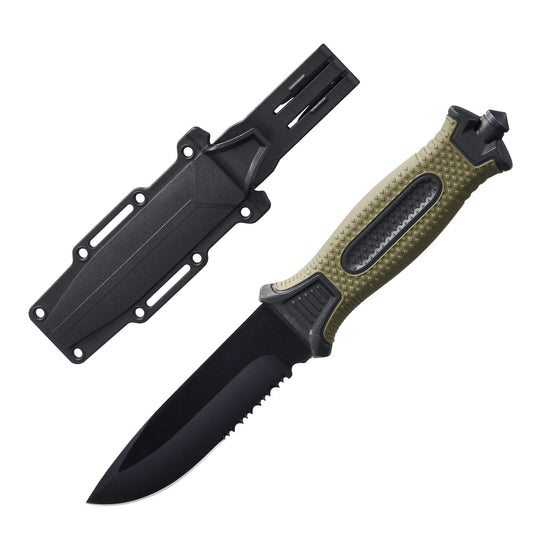 Leopcito 10" Fixed Blade Tactical Knives with Sheath and Clip, Stainless Steel Survival Hunting Bushcraft Full Tang Non-Slip Handle Knife for Camping, Hunting, Adventure, Outdoors, EDC，Military Green