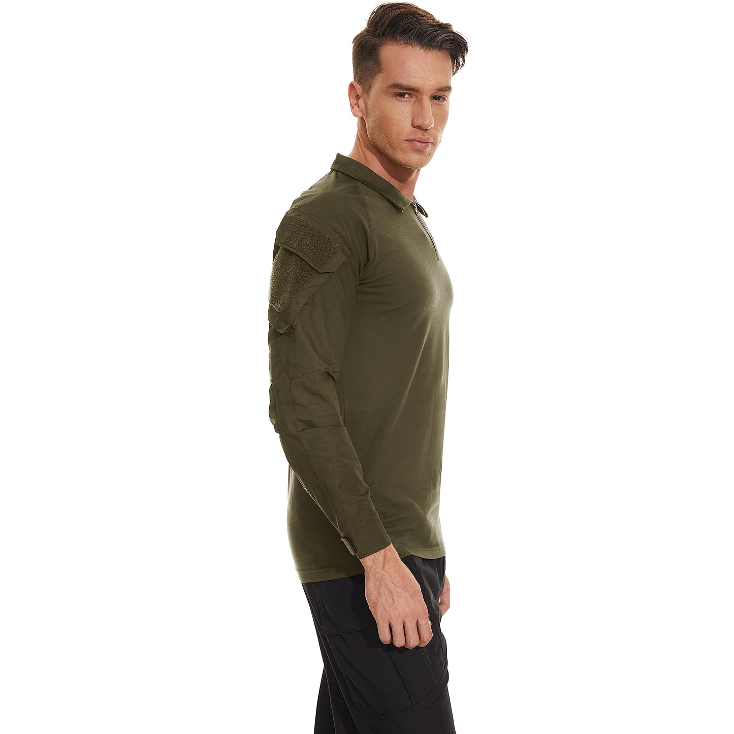 TACVASEN Tactical Shirt for Men 1/4 Zip Combat Shirt Long Sleeve with Pockets Army Pullover Military Lightweight Hiking Shooting Training Green M