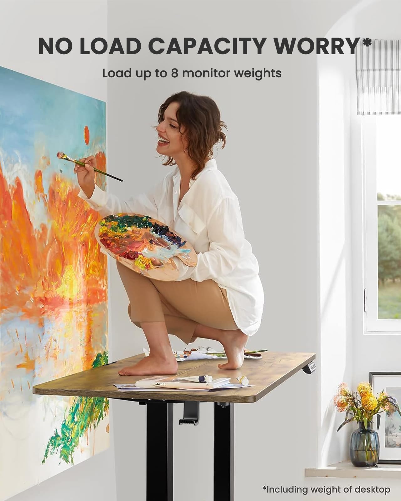 ErGear Height Adjustable Electric Standing Desk, 55 x 28 Inches Sit Stand up Desk, Large Memory Computer Home Office Desk with Two-Piece Desktop (Vintage Brown)