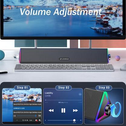 LENRUE Computer Speakers for Desktop,PC Speakers with Single USB for Power and Stereo Sound,Touch Lights Gaming Speakers Sound bar for Desktop PC Monitor Laptop(USB-C Adapter Included)