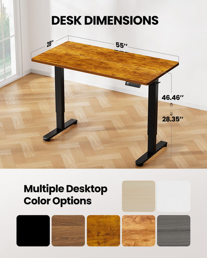 ErGear Height Adjustable Electric Standing Desk, 55 x 28 Inches Sit Stand up Desk, Large Memory Computer Home Office Desk with Two-Piece Desktop (Vintage Brown)