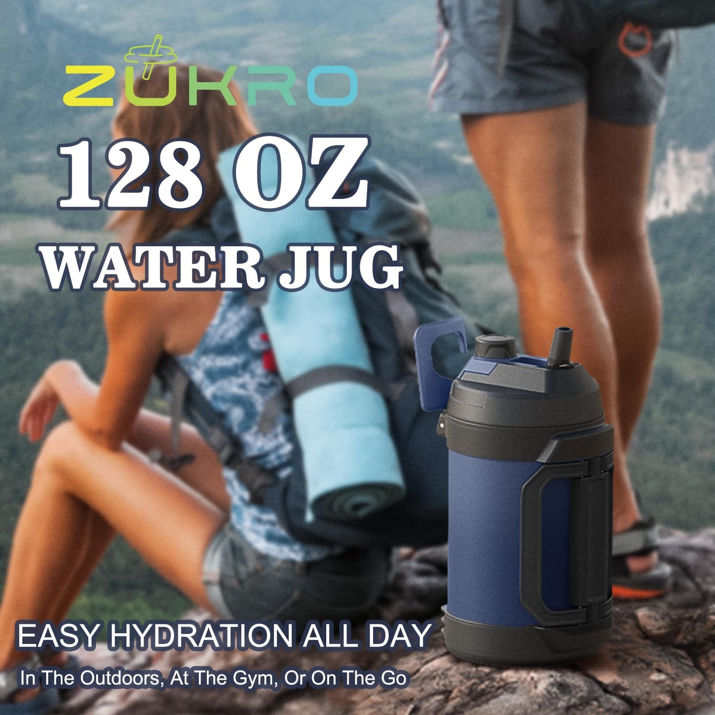 Zukro 1 Gallon Water Jug, One Gallon Large Triple Wall Insulated Metal Jug With Straw and Spout, No Sweat 128 oz Stainless Steel Sport Water Bottle Keeps Cold 48 Hours for Outdoors,