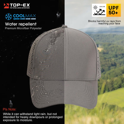 Men Women Oversize M/L Black Snapback Baseball Cap Hydro Performance Cool Hat Water Repellent Boat Golf Running Workout Beach Lake Gym