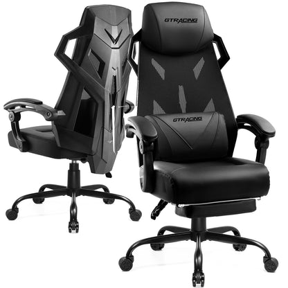 GTRACING Gaming Chair, Computer Chair with Mesh Back, Ergonomic Gaming Chair with Footrest, Reclining Gamer Chair with Adjustable Headrest and Lumbar Support for Gaming and Office (Black)
