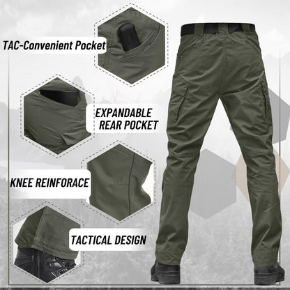 TACVASEN Mens Hiking Cargo Pants Waterproof Breathable Work Pants for Men Construction Stretch Flex Tactical Trousers 9 Pockets ArmyGreen 32
