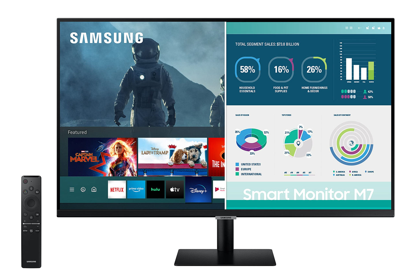 SAMSUNG 32-inch 4K UHD Smart Monitor with Adaptive Picture, Ultrawide Game View, Built-In Speakers, Remote, HDMI, USB-C, 2021 Model LS32AM702UNXZA, Black