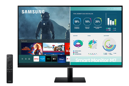 SAMSUNG 32-inch 4K UHD Smart Monitor with Adaptive Picture, Ultrawide Game View, Built-In Speakers, Remote, HDMI, USB-C, 2021 Model LS32AM702UNXZA, Black