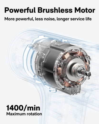 HOTO Cordless Brushless Drill 12V, LED Display Screen, 30 Precision Gears, 2 Working Modes, 2000mAh Battery, 266 In-lbs (30N·m) Torque, 3/8 Inch Keyless Chuck, 1400RPM, 10 x Bits, 8 x Drill Bits