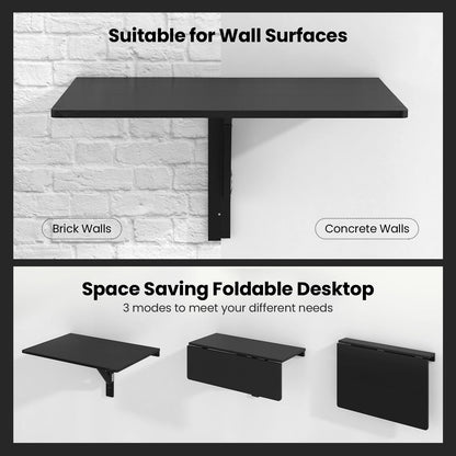 Tangkula 31.5" Wall Mounted Folding Desk, Drop-Leaf Floating Desk with Spacious Surface, Space-Saving Foldable Wall Table for Study, Bedroom, Bathroom, Balcony & Small Spaces