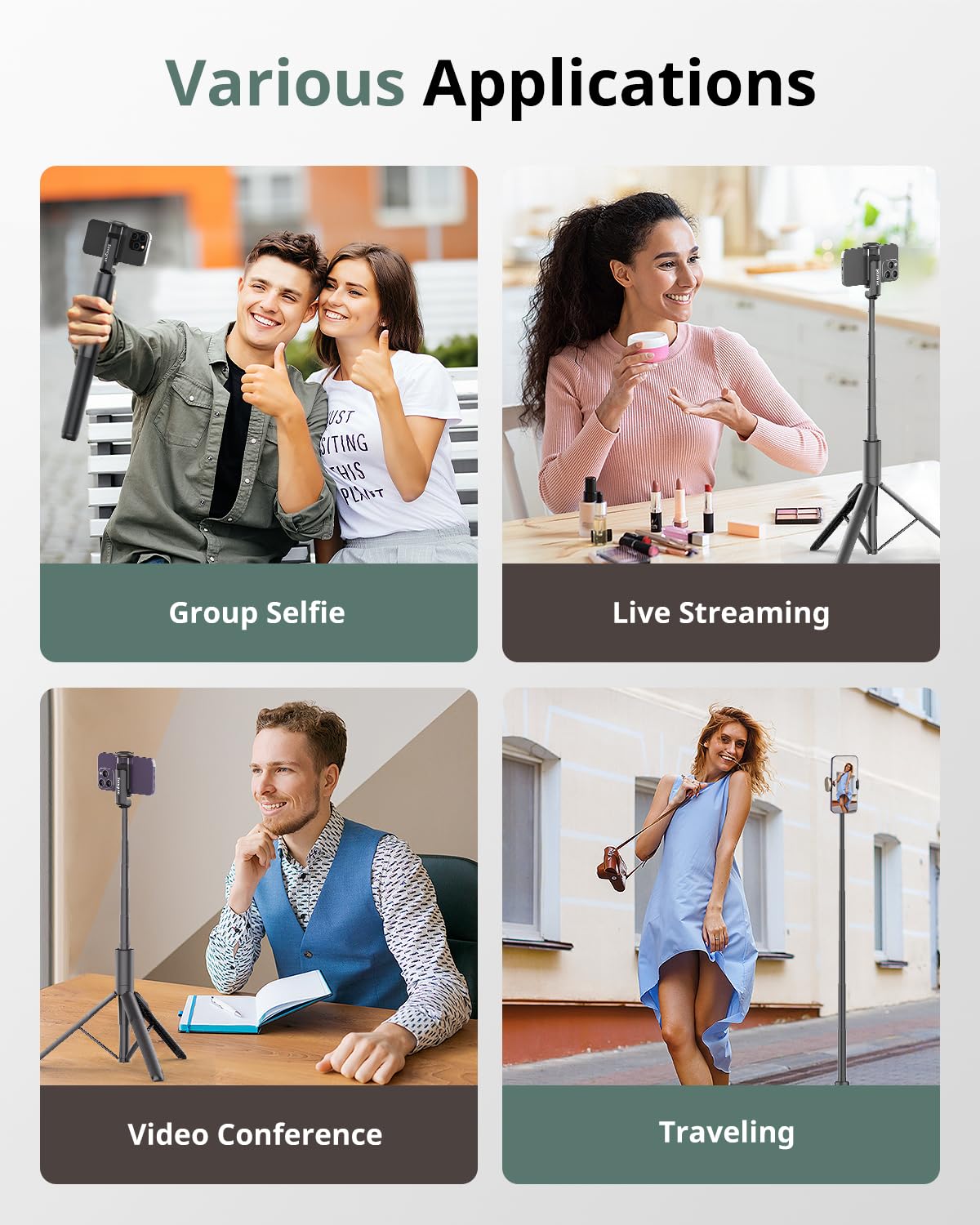Sensyne 60" Phone Tripod - Selfie Stick, Lightweight All in One Phone Tripod Integrated with Wireless Remote Compatible with All Cell Phones for Selfie/Video Recording/Photo/Live Stream/Vlog（Black）
