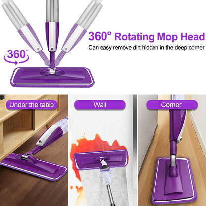 Microfiber Spray Mop for Floor Cleaning - Reusable Floor Mop with 3 Washable Pads, Refillable Bottle Flat Mop with Sprayer for Hardwood Laminate Wood Floor Cleaning
