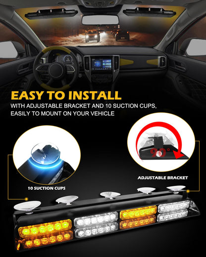 HLauto 604N Emergency Dash Strobe Lights w/Controller: 2x16.8 inch Amber White Security Light w/Take Down, 48 LED Safety Flashing Warning Hazard Interior Windshield Light Bar for Truck Vehicle