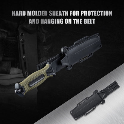 Leopcito 10" Fixed Blade Tactical Knives with Sheath and Clip, Stainless Steel Survival Hunting Bushcraft Full Tang Non-Slip Handle Knife for Camping, Hunting, Adventure, Outdoors, EDC，Military Green