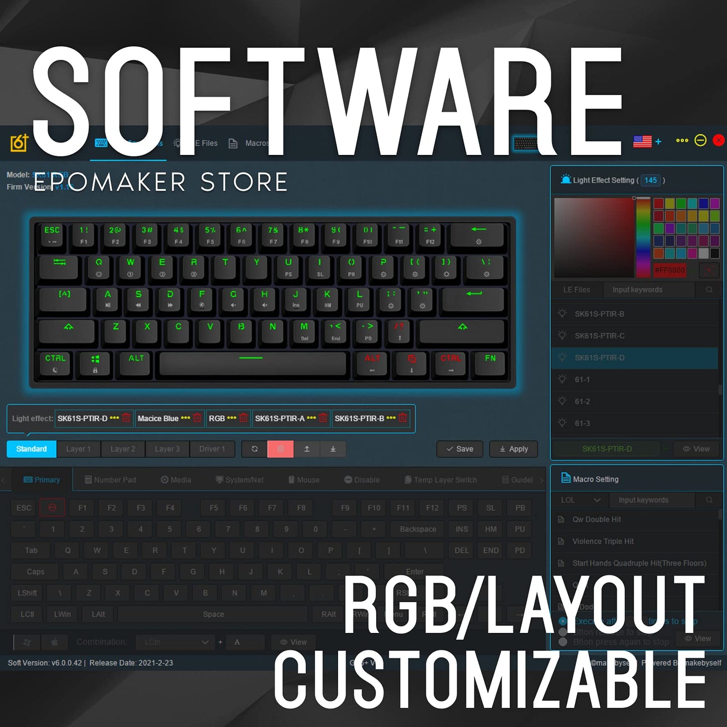 EPOMAKER SKYLOONG SK61 61 Keys 60% Hot Swappable Programmable Mechanical Gaming Wired Keyboard with RGB Backlit, NKRO, Water-Resistant, Type-C Cable for Win/Mac/Gaming (Gateron Optical Green, Panda)