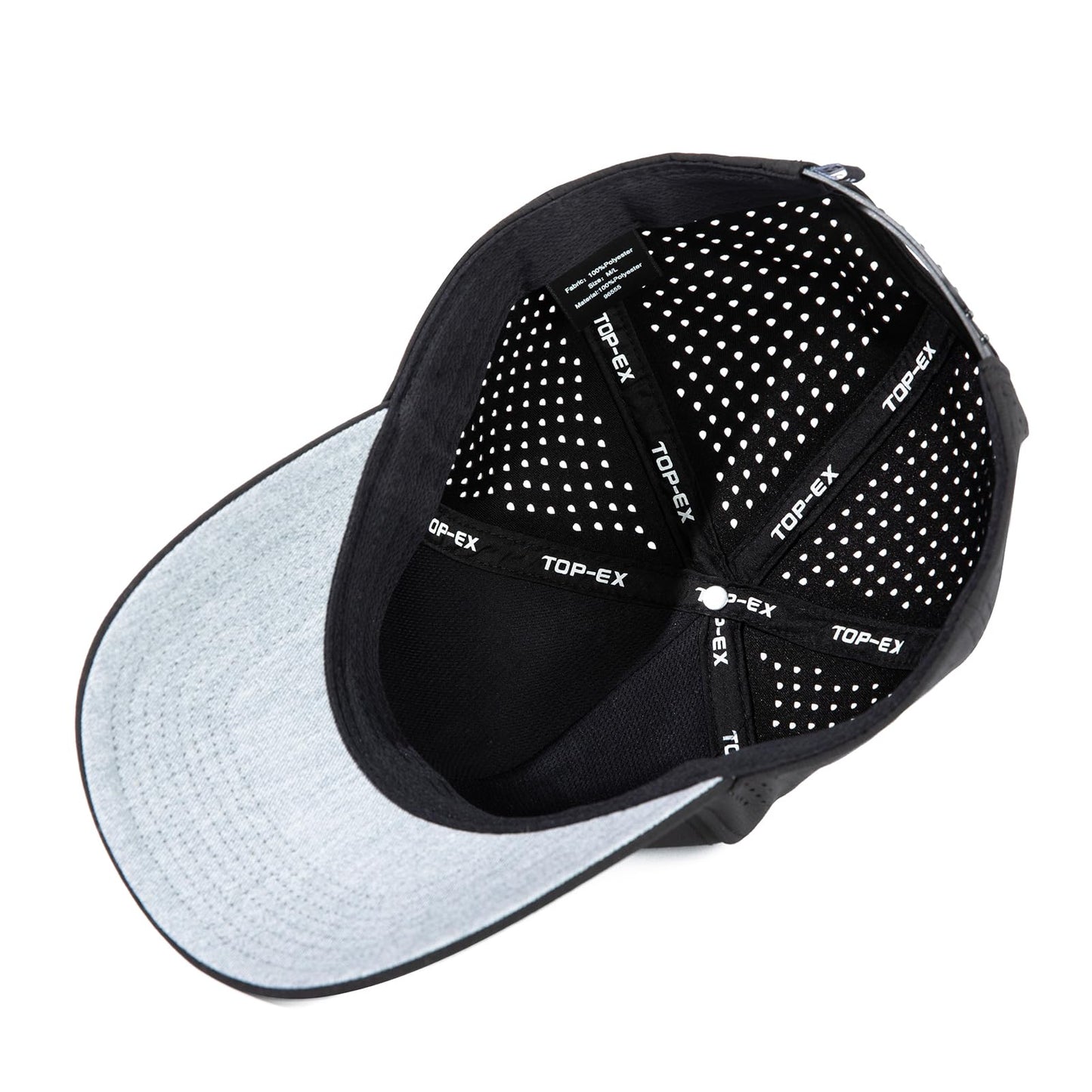Men Women Oversize M/L Black Snapback Baseball Cap Hydro Performance Cool Hat Water Repellent Boat Golf Running Workout Beach Lake Gym