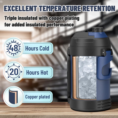 Zukro 1 Gallon Water Jug, One Gallon Large Triple Wall Insulated Metal Jug With Straw and Spout, No Sweat 128 oz Stainless Steel Sport Water Bottle Keeps Cold 48 Hours for Outdoors,