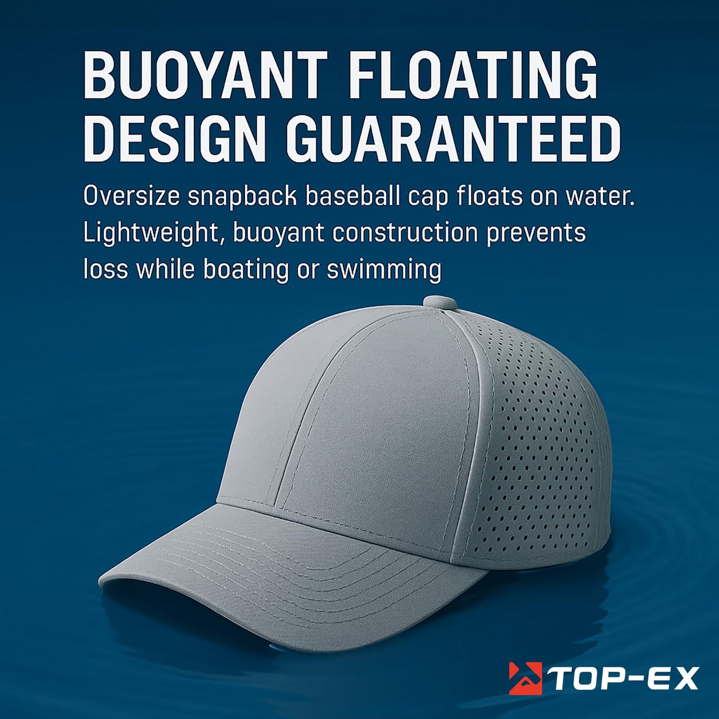 Men Women Oversize M/L Black Snapback Baseball Cap Hydro Performance Cool Hat Water Repellent Boat Golf Running Workout Beach Lake Gym