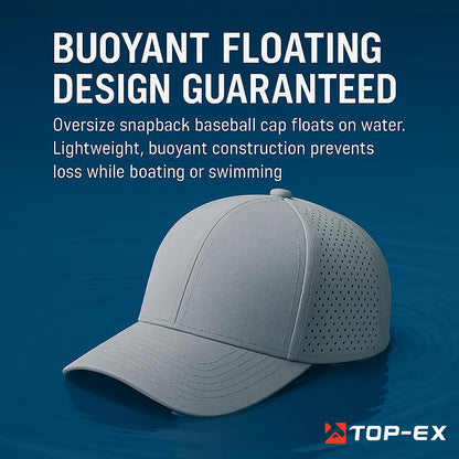 Men Women Oversize M/L Black Snapback Baseball Cap Hydro Performance Cool Hat Water Repellent Boat Golf Running Workout Beach Lake Gym