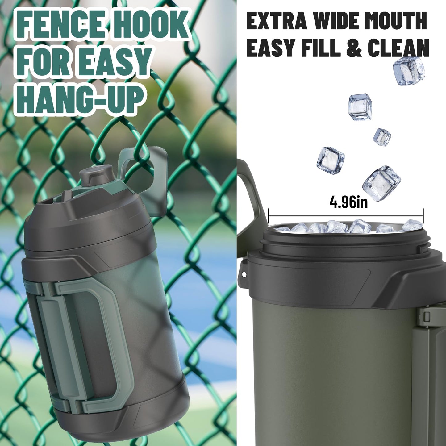 Zukro 1 Gallon Water Jug, One Gallon Large Triple Wall Insulated Metal Jug With Straw and Spout, No Sweat 128 oz Stainless Steel Sport Water Bottle Keeps Cold 48 Hours for Outdoors,