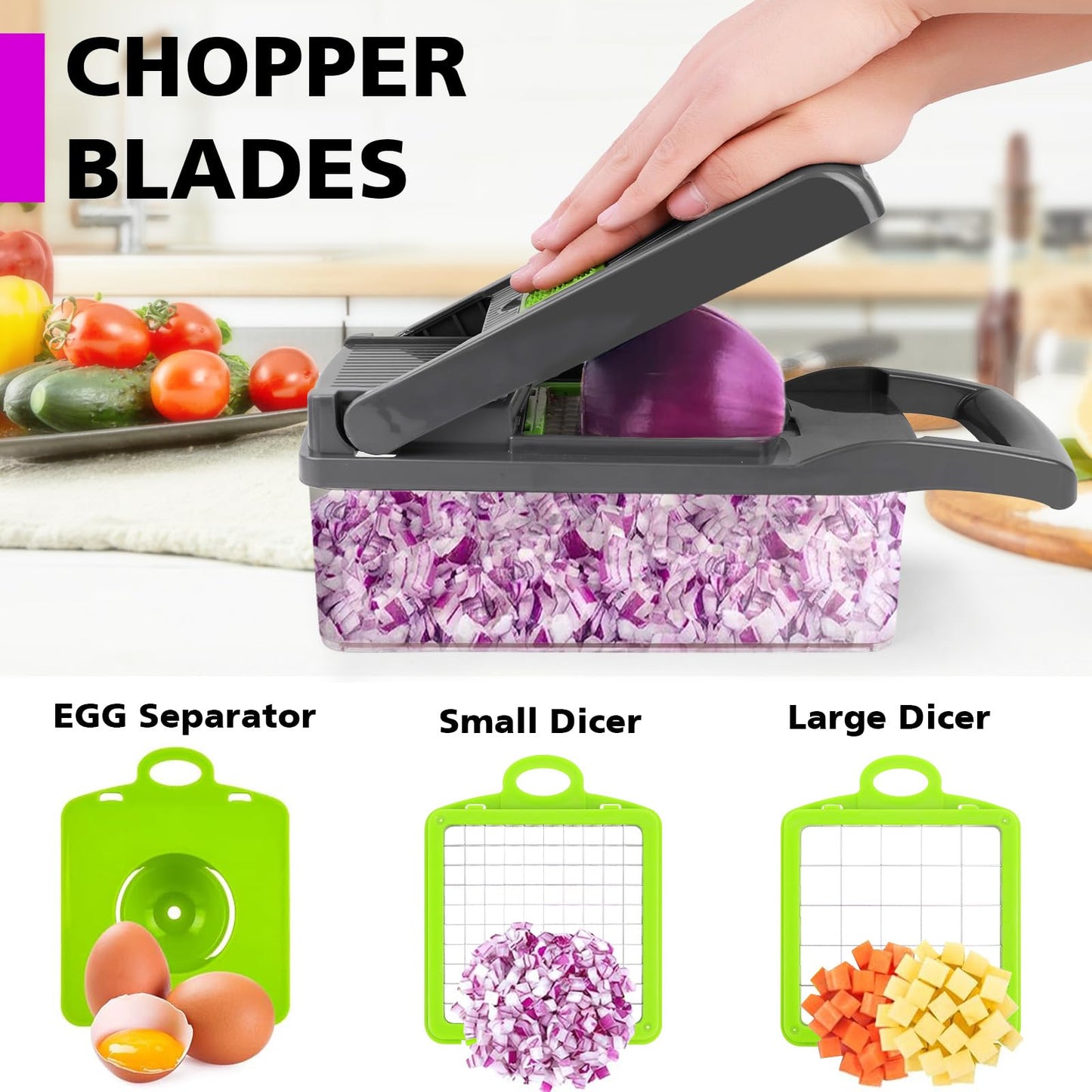 Vegetable Chopper, Pro Onion Chopper, Multifunctional 13 in 1 Food Chopper, Kitchen Vegetable Slicer Dicer Cutter,Veggie Chopper With 8 Blades,Carrot and Garlic Chopper With Container…